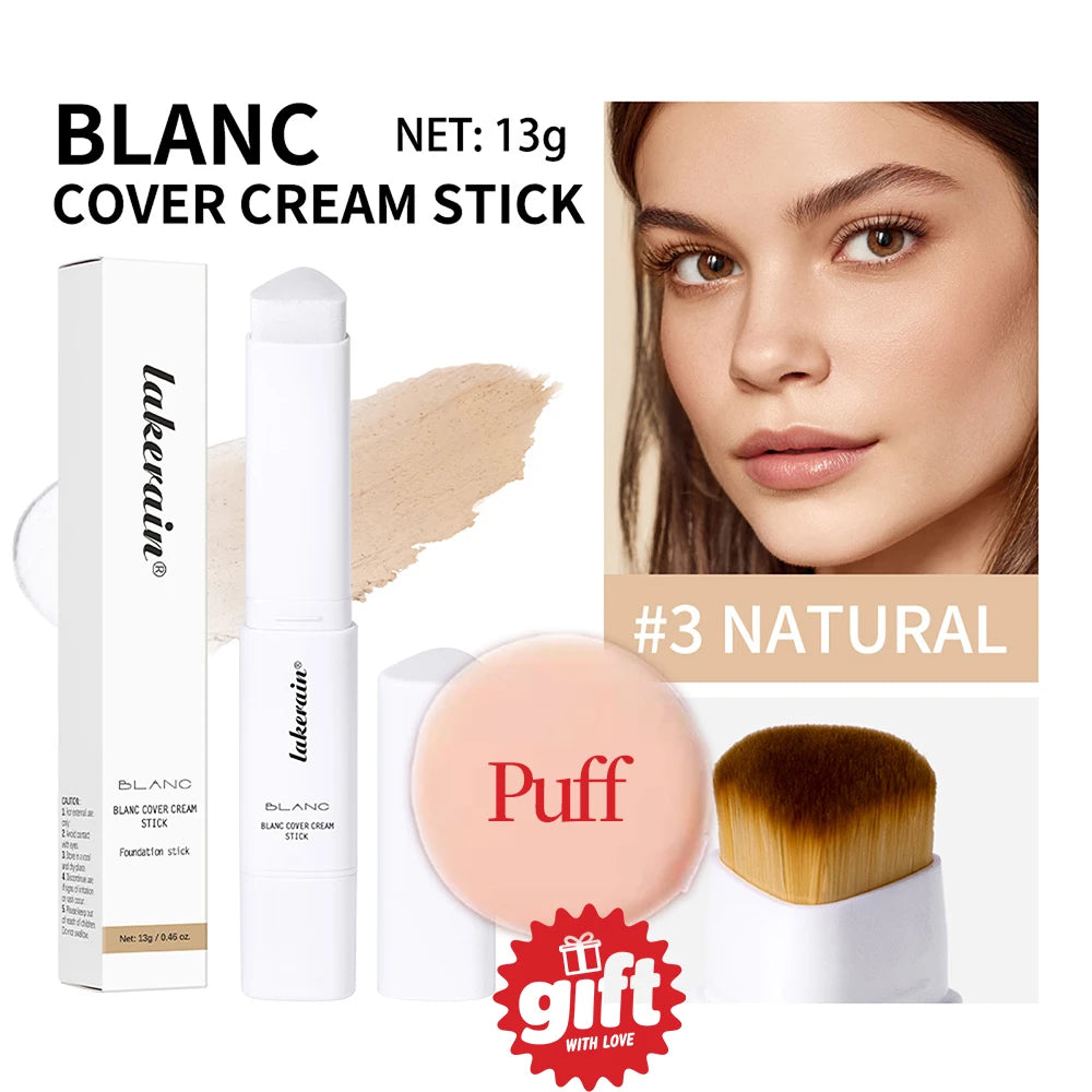 Lakerain Color Changing Foundation Stick Full Coverage Matte Finish Dual-Ended Brush & Stick Waterproof Smooth Foundation Makeup Peaceful Pleasures Health and Wellness 3give away puff