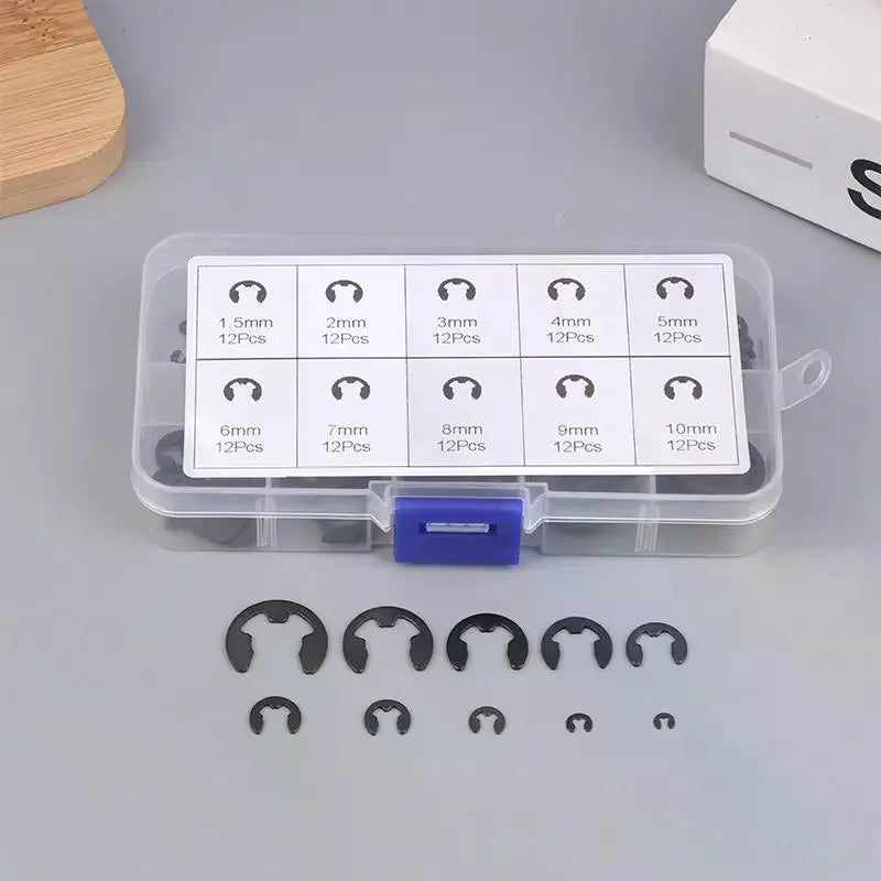 120PCS Black Stainless Steel E-Clip Snap Ring Circlip Set M1.5–M10