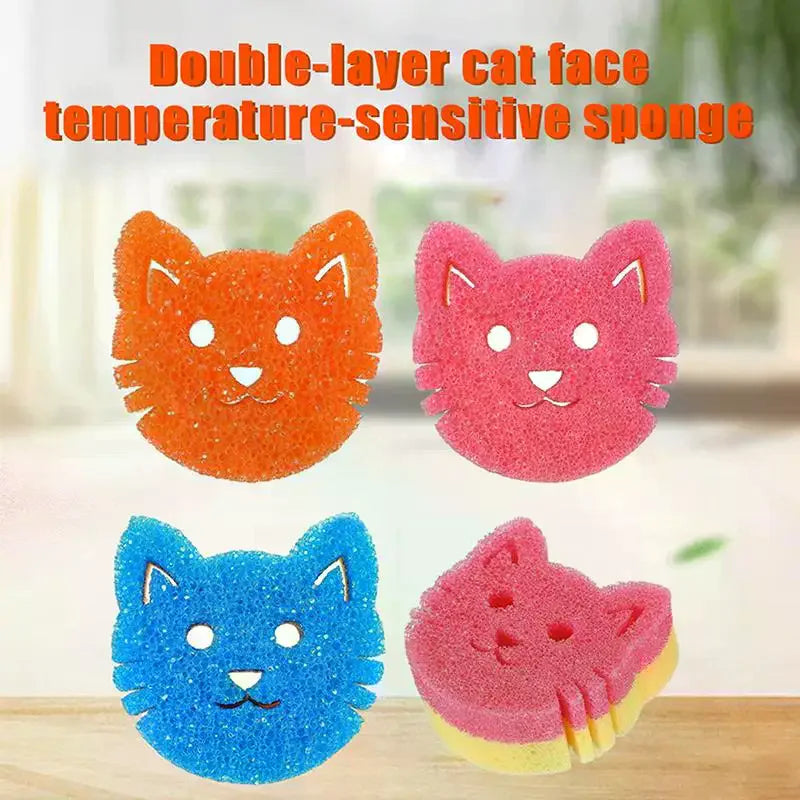 Heat-Sensing Cat Face Kitchen Sponge | Dish Scrubber Kitchen Dish Sponge Peaceful Pleasures Health and Wellness