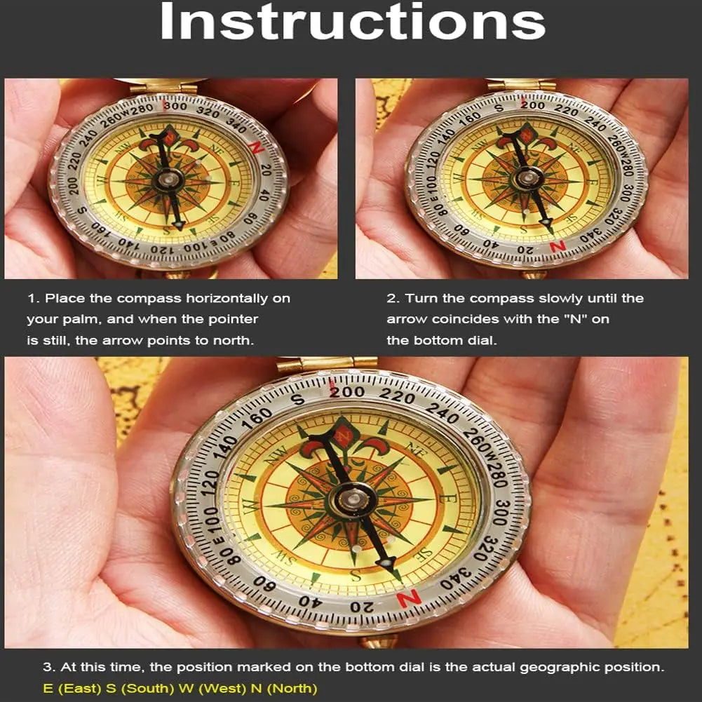 Camping Survival Compass for Hiking,Glow in The Dark Waterproof Vintage GearCompass for Hunting Outdoor Navigation Tool Peaceful Pleasures Health and Wellness