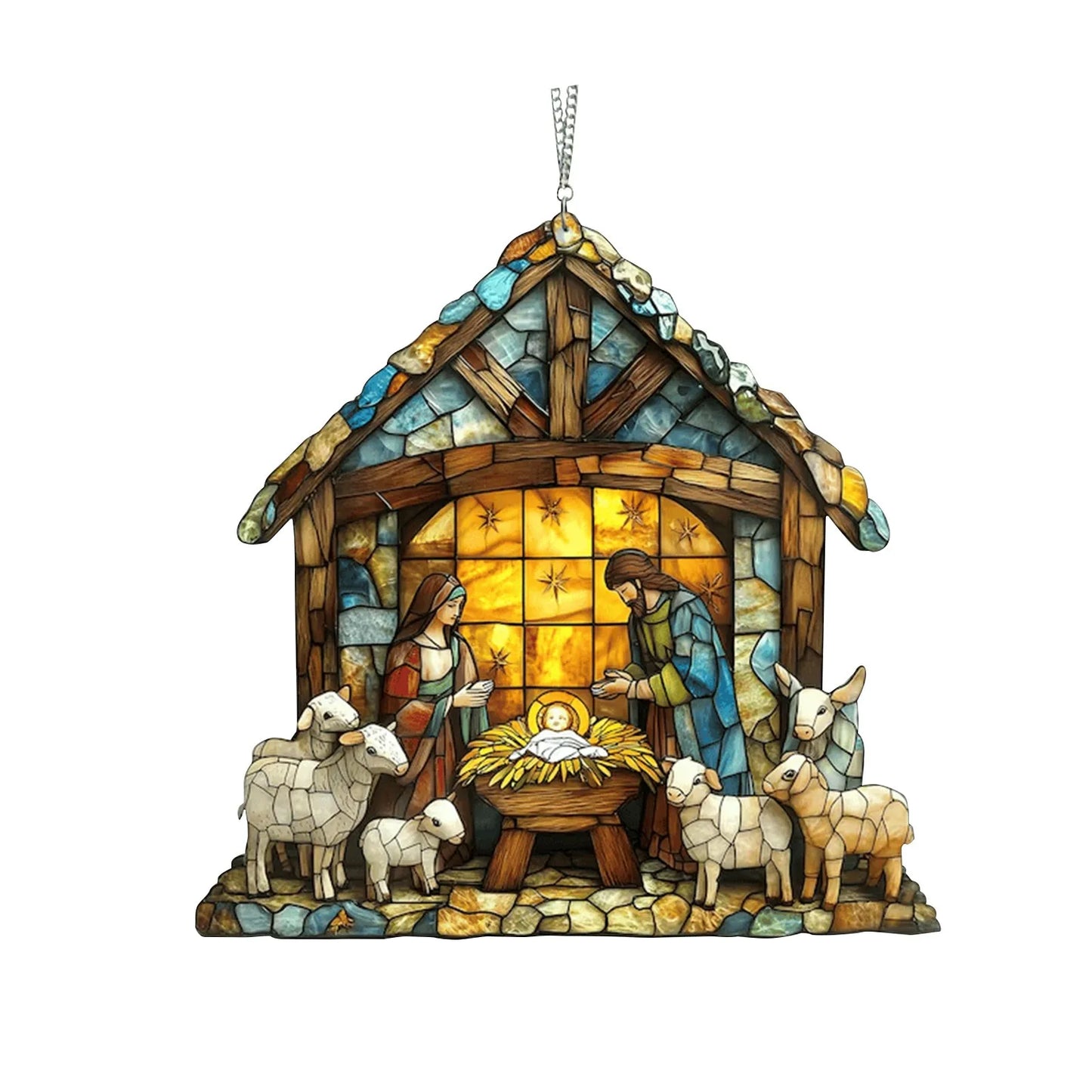 Nativity Scene Suncatcher – Stained Acrylic Window Ornament