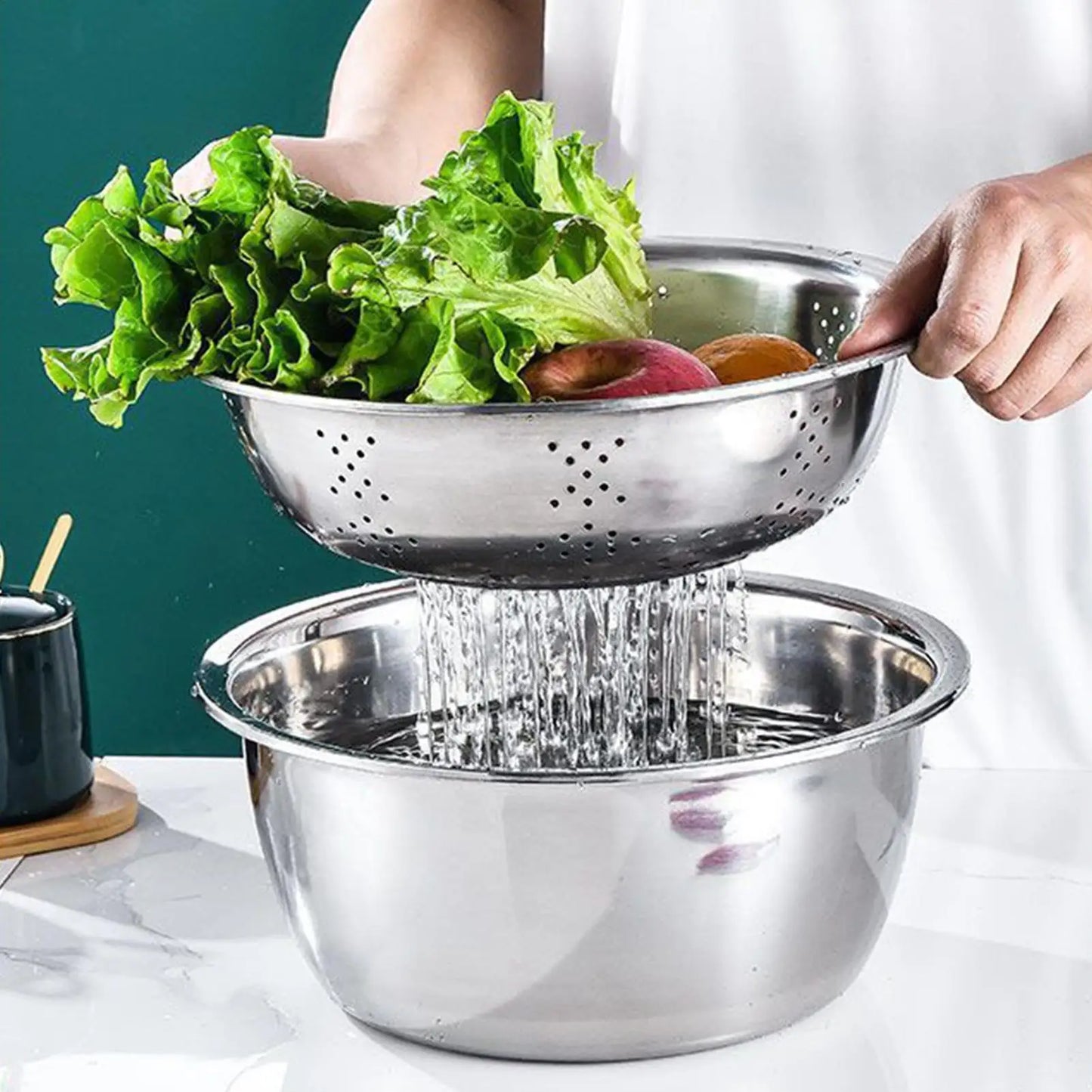 Stainless Steel Mixing Bowl Set with Grater & Drain Basket
