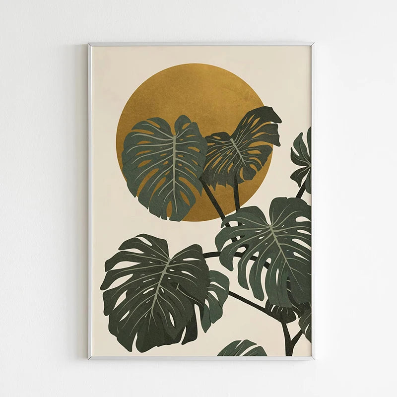 Tropical Boho Green Leaves Botanical Canvas Wall Art Print Botanical Canvas Print Peaceful Pleasures Health and Wellness ZLH8602 40x50cm Unframed