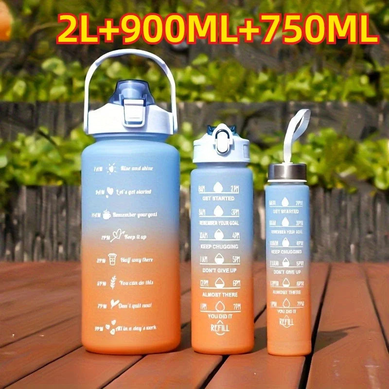 2L Motivational Sports Water Bottle with Time Marker & Straw
