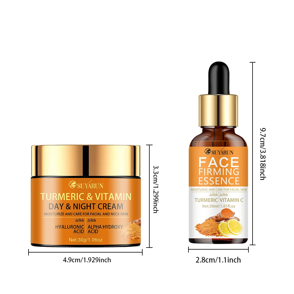 SUYARUN Vitamin C Brightening Cream + Turmeric Firming Serum Duo, Anti-Aging Skincare Set for Youthful Glow & Radiance. Peaceful Pleasures Health and Wellness