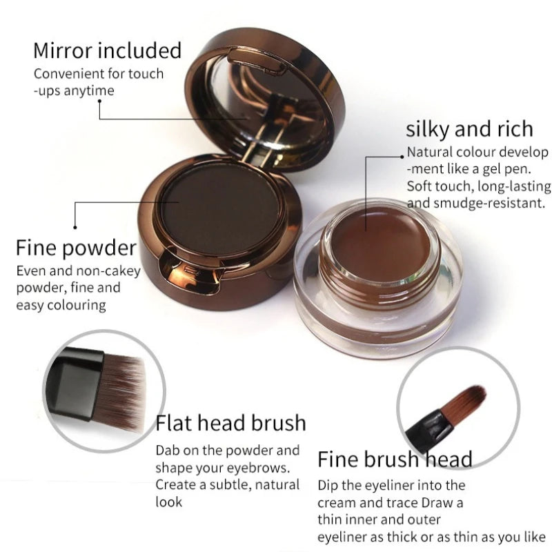 2-in-1 Eyebrow Powder & Eyeliner Gel | Waterproof Dual Brush