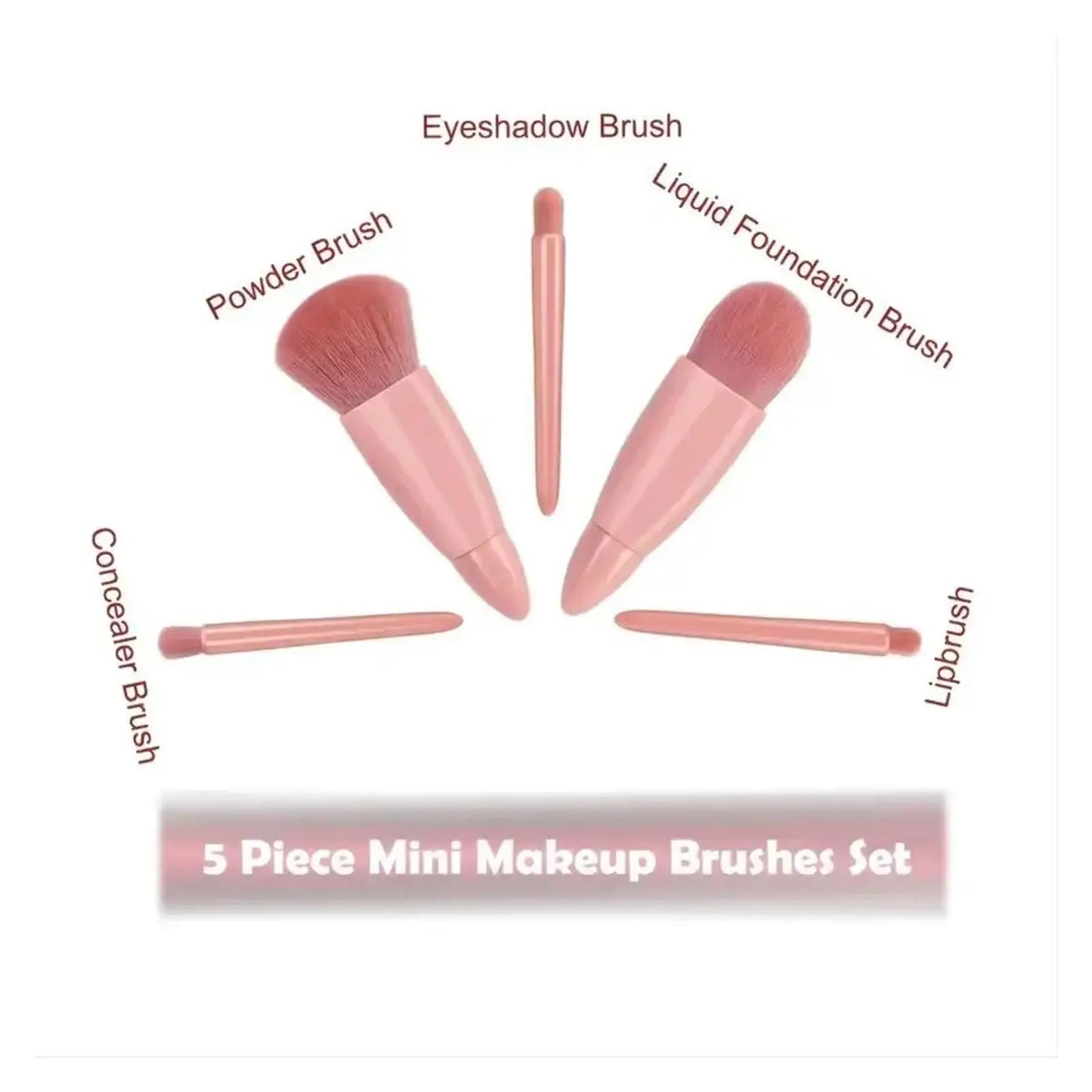 5-Piece Mini Travel Makeup Brush Set with Case & Mirror