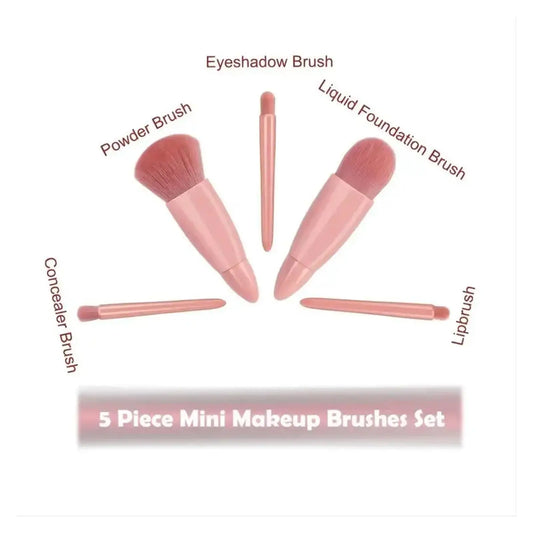 5-Piece Mini Travel Makeup Brush Set with Case & Mirror Travel Makeup Brush Set Oasis Select