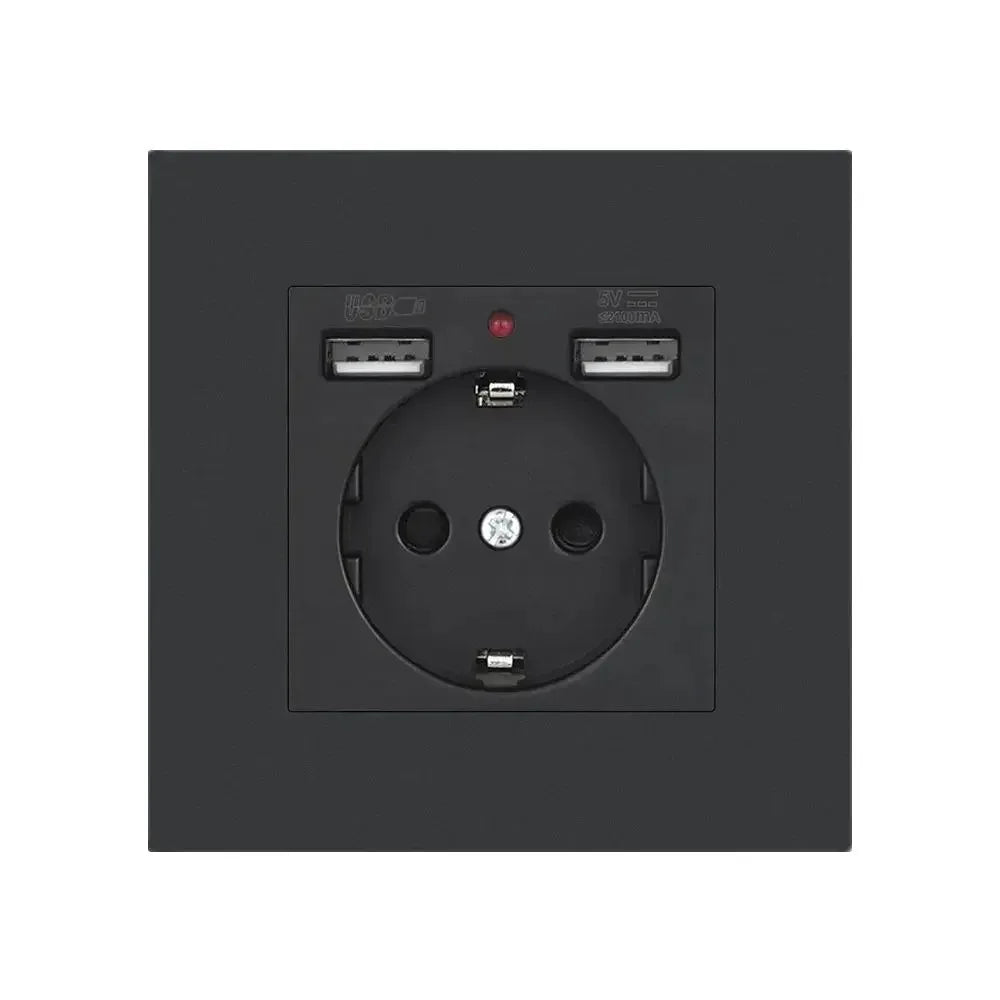 EU Standard Wall Socket 20W USB & Type-C Fast Charging 5V/2A Dual Ports 86x86mm Flame Retardant Panel CE Certified Peaceful Pleasures Health and Wellness