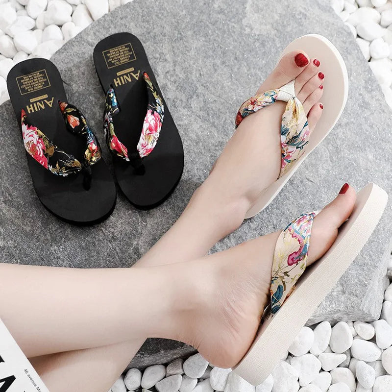 Women's Satin Print Flip-Flops | Non-Slip Summer Beach Sandals