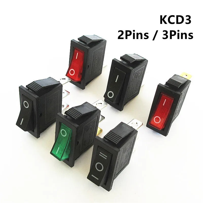 5PCS KCD3 Rocker Switch ON-OFF ON-OFF-ON 2/3Position 2/3Pins Electrical Equipment With Light Power Switch 16A 250V / 20A 125V AC Peaceful Pleasures Health and Wellness