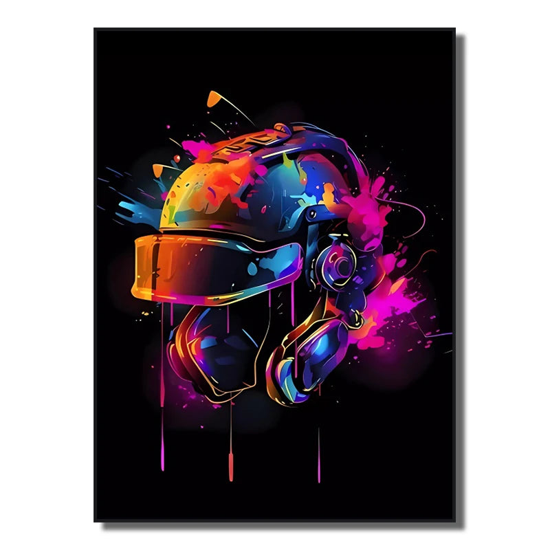 Neon Red Video Game Character Canvas Wall Art | Unframed Poster