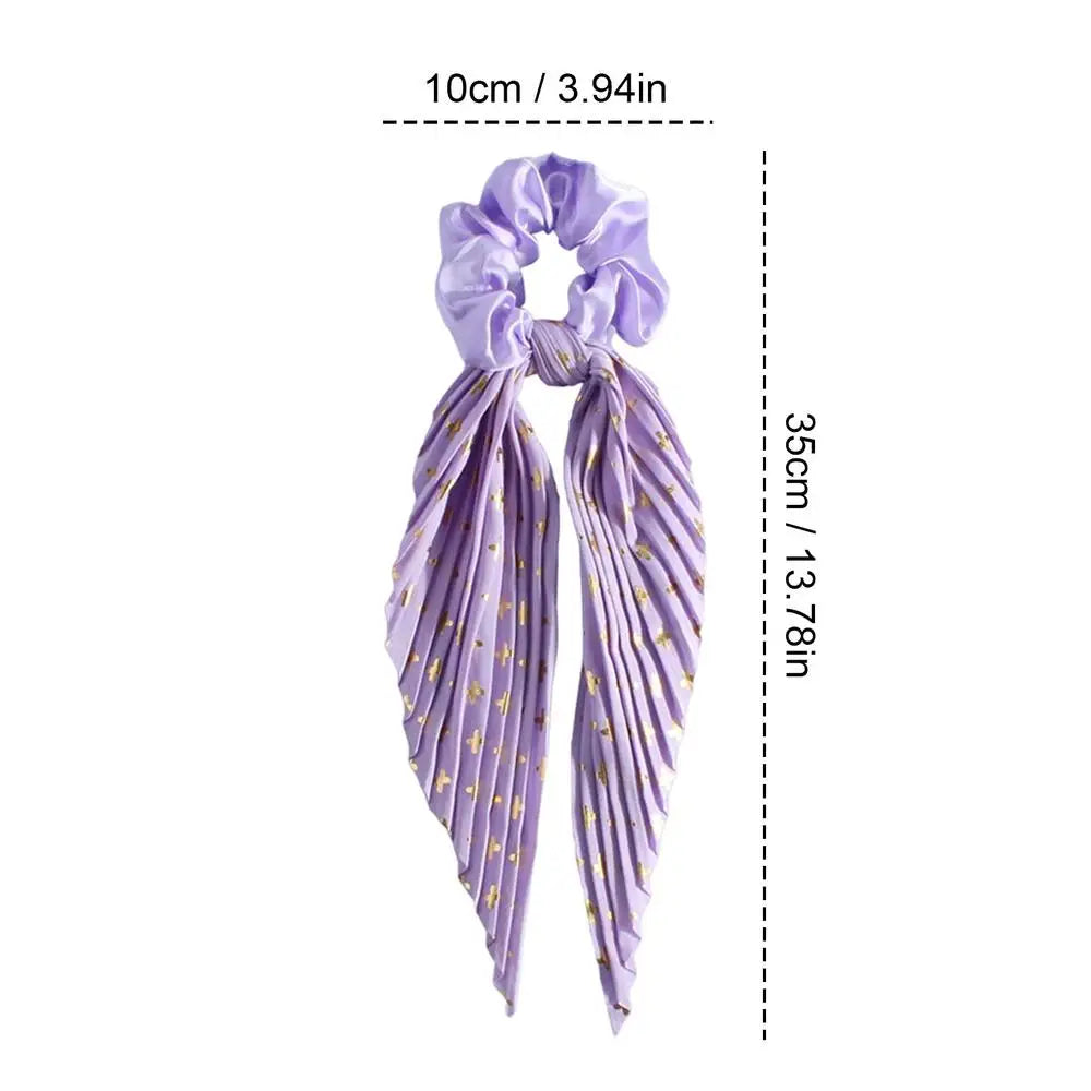 Satin Bow Ribbon Scrunchie – Floral Ponytail Hair Tie Women