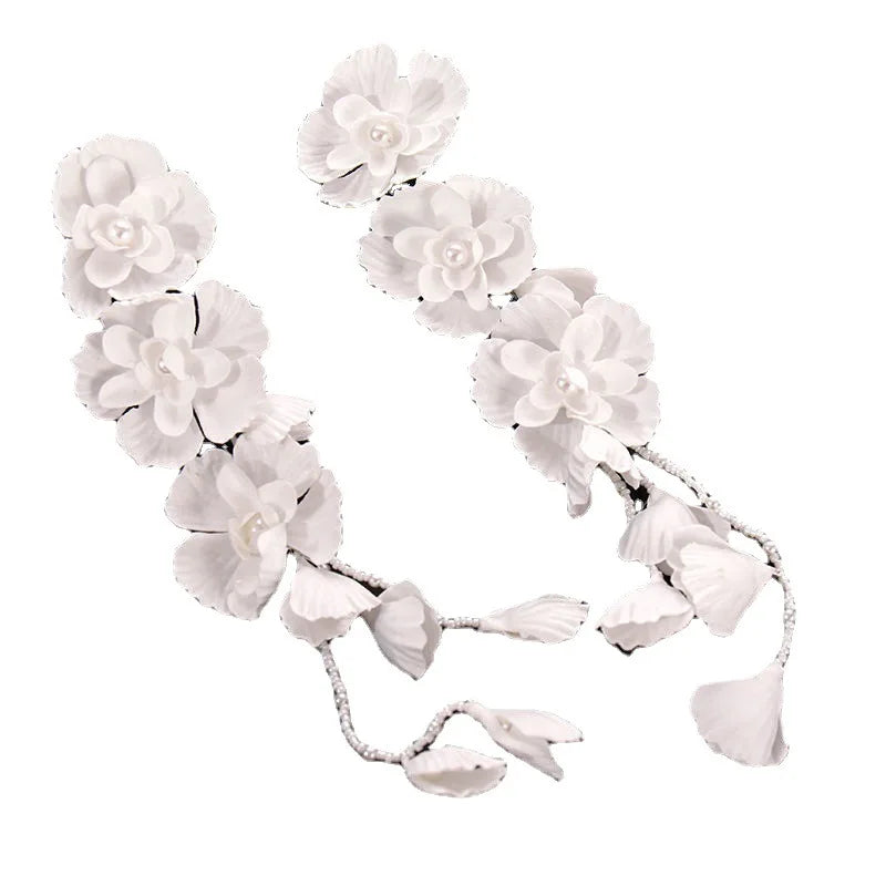 Pearl Hairbands Earrings for Woman Floral Hair Accessories Ear Clips for Special Occasions Party Peaceful Pleasures Health and Wellness