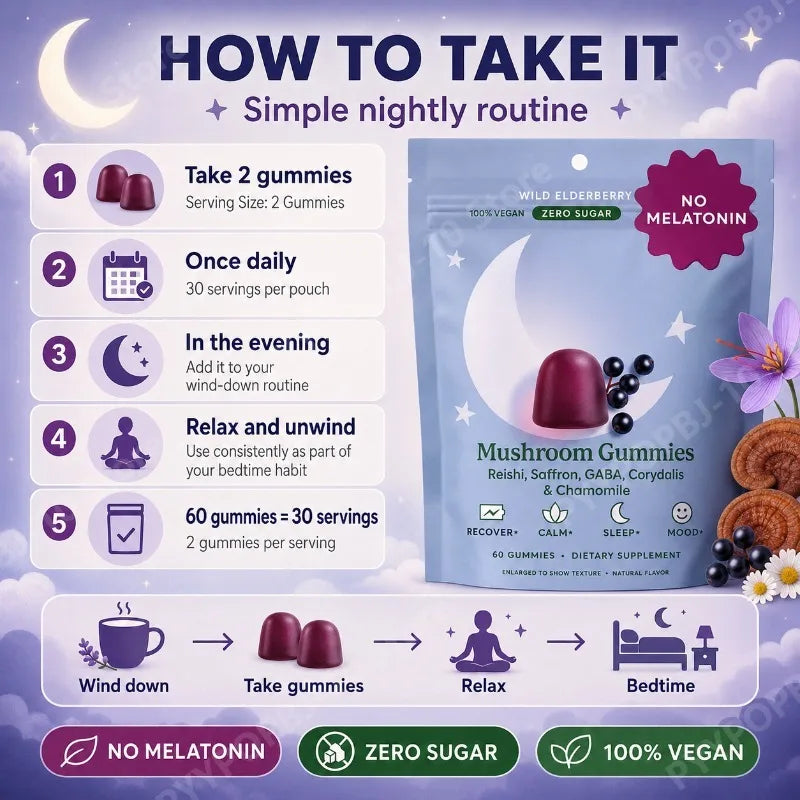 Mushroom Gummies – Reishi, GABA, Saffron & Chamomile | 60ct