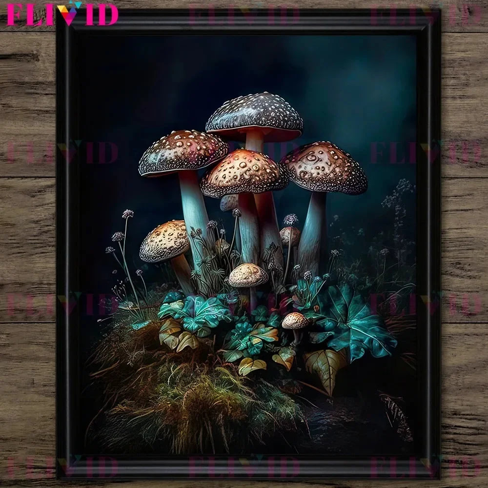Dark Botanical Gothic Mushroom & Roses Canvas Wall Print
