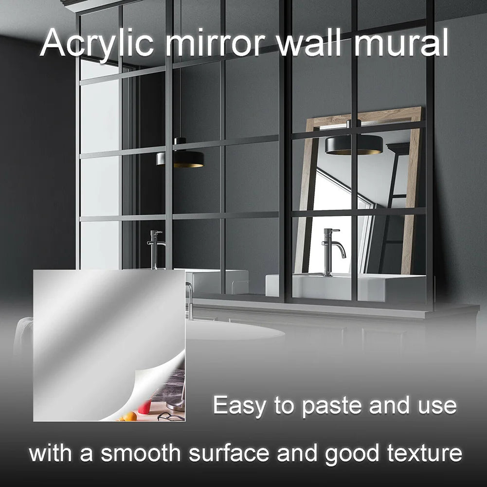1Roll PET Mirror Wall Sticker Self Adhesive Sheets DIY Removable Home