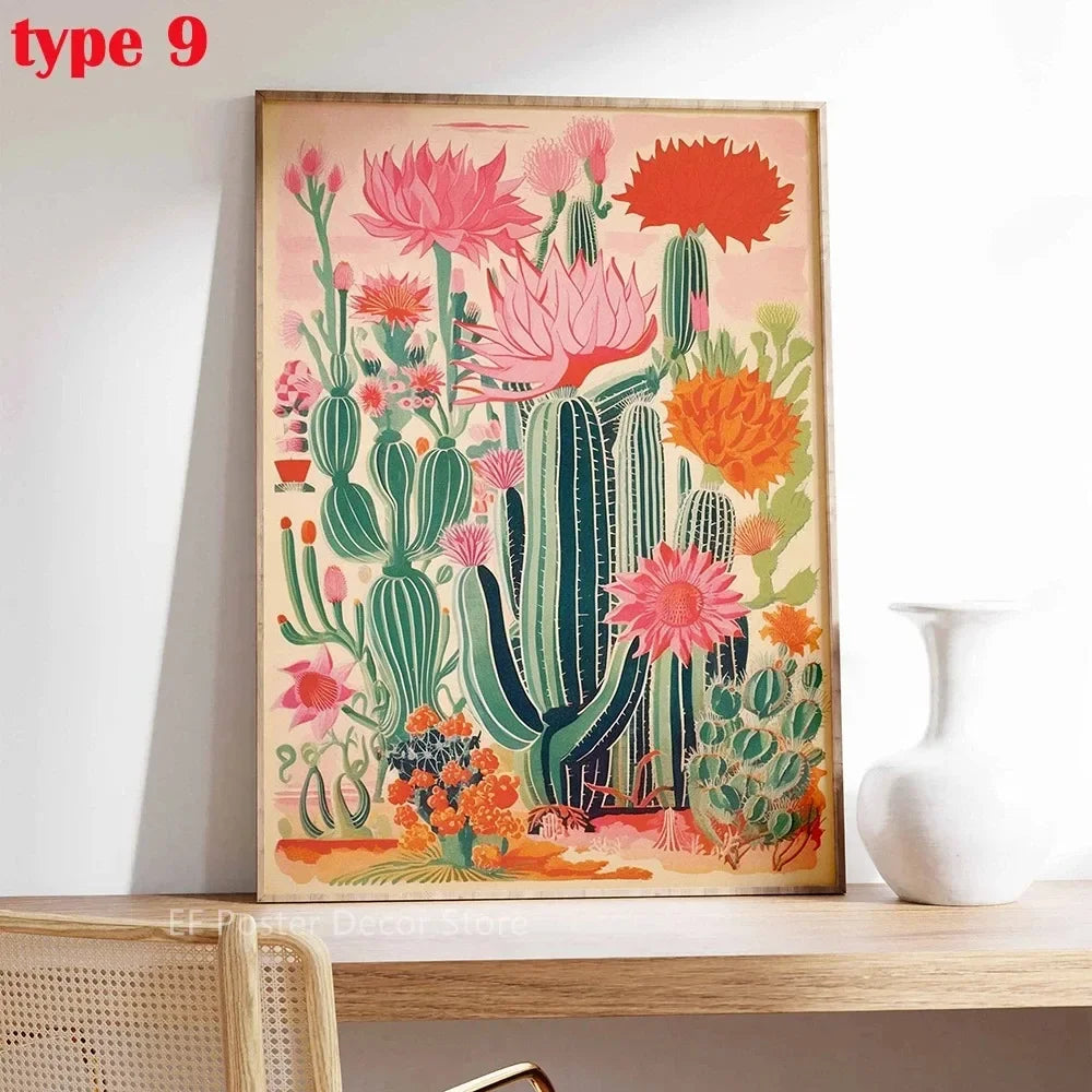 Classic Retro Mexican Cactus Poster Canvas Decoration Painting Flower Aesthetics Color Art Room Home Decoration Wall Art Peaceful Pleasures Health and Wellness 9 30x40cm