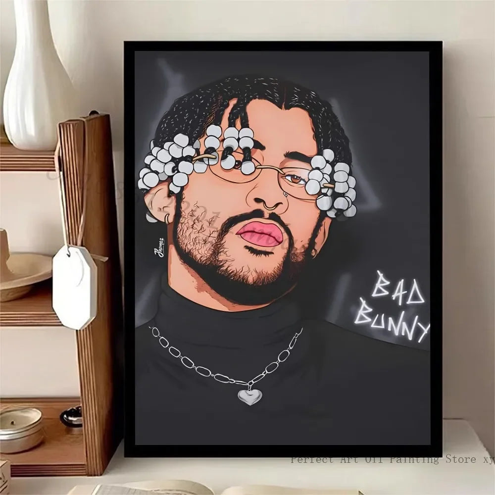 Bad Bunny Kawaii Minimalist Canvas Wall Art Poster | Fan Gift