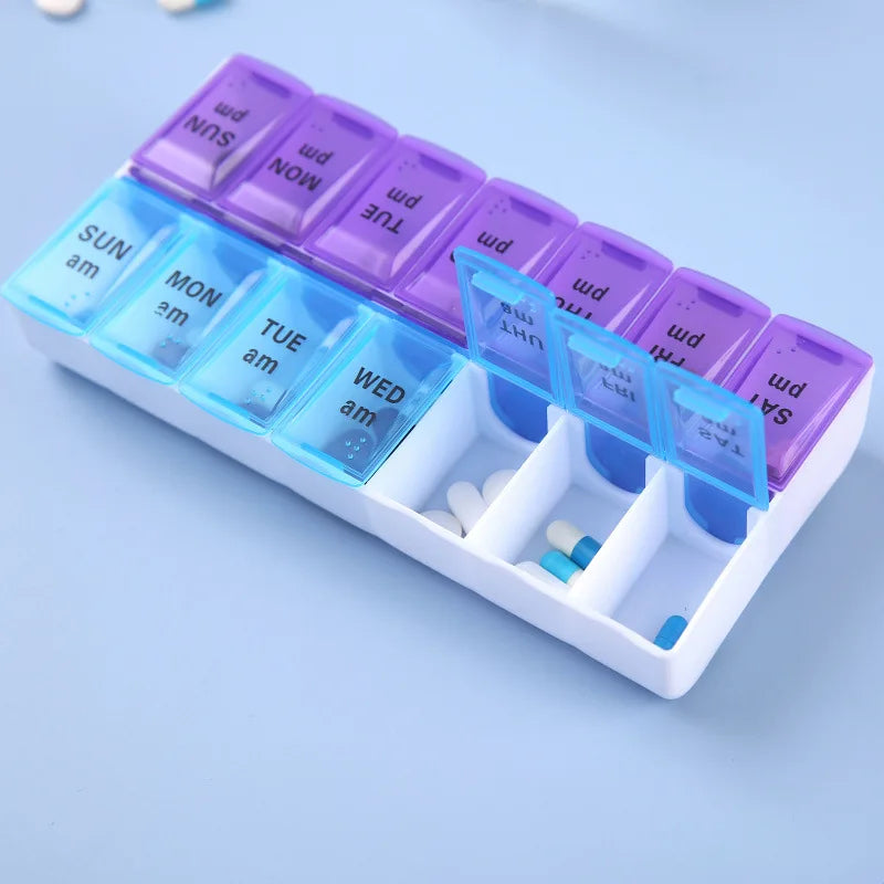 Weekly 14 Grids 7 Days Pill Box Portable Travel Cases Organizer Pill Container Storage Tablets Vitamin Medicine Peaceful Pleasures Health and Wellness