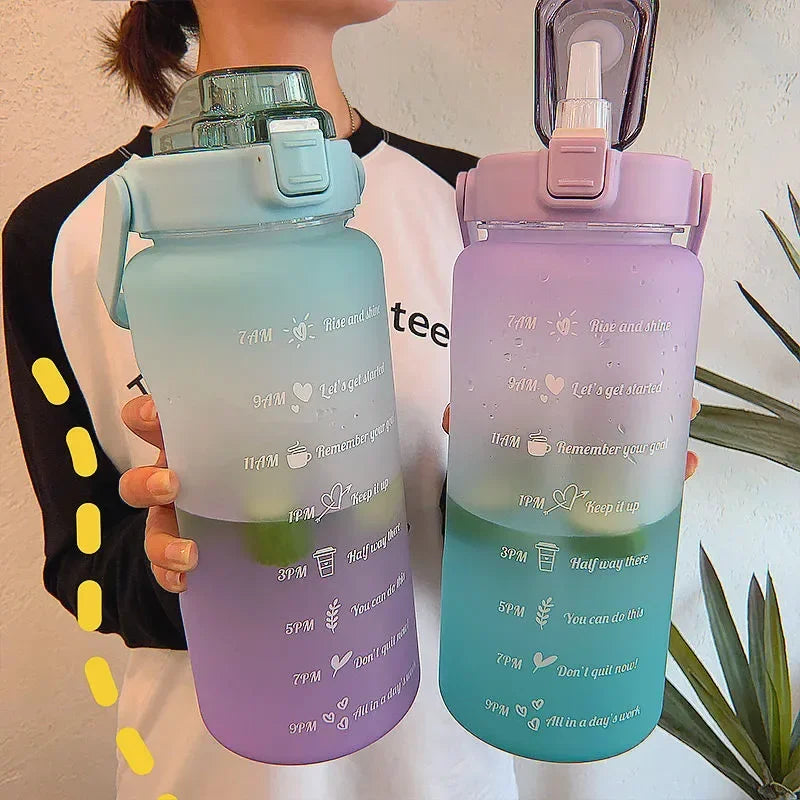 2L Motivational Water Bottle with Straw & Time Scale