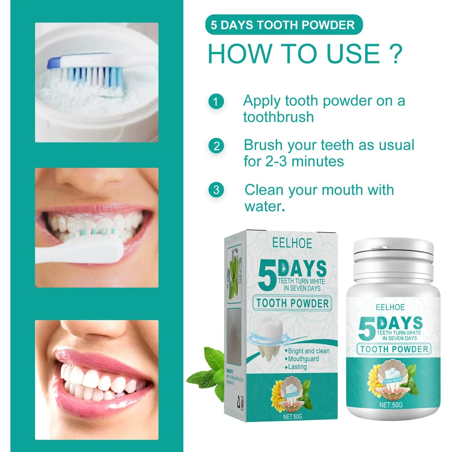 EELHOE Teeth Whitening Powder – Plaque & Stain Remover 50g