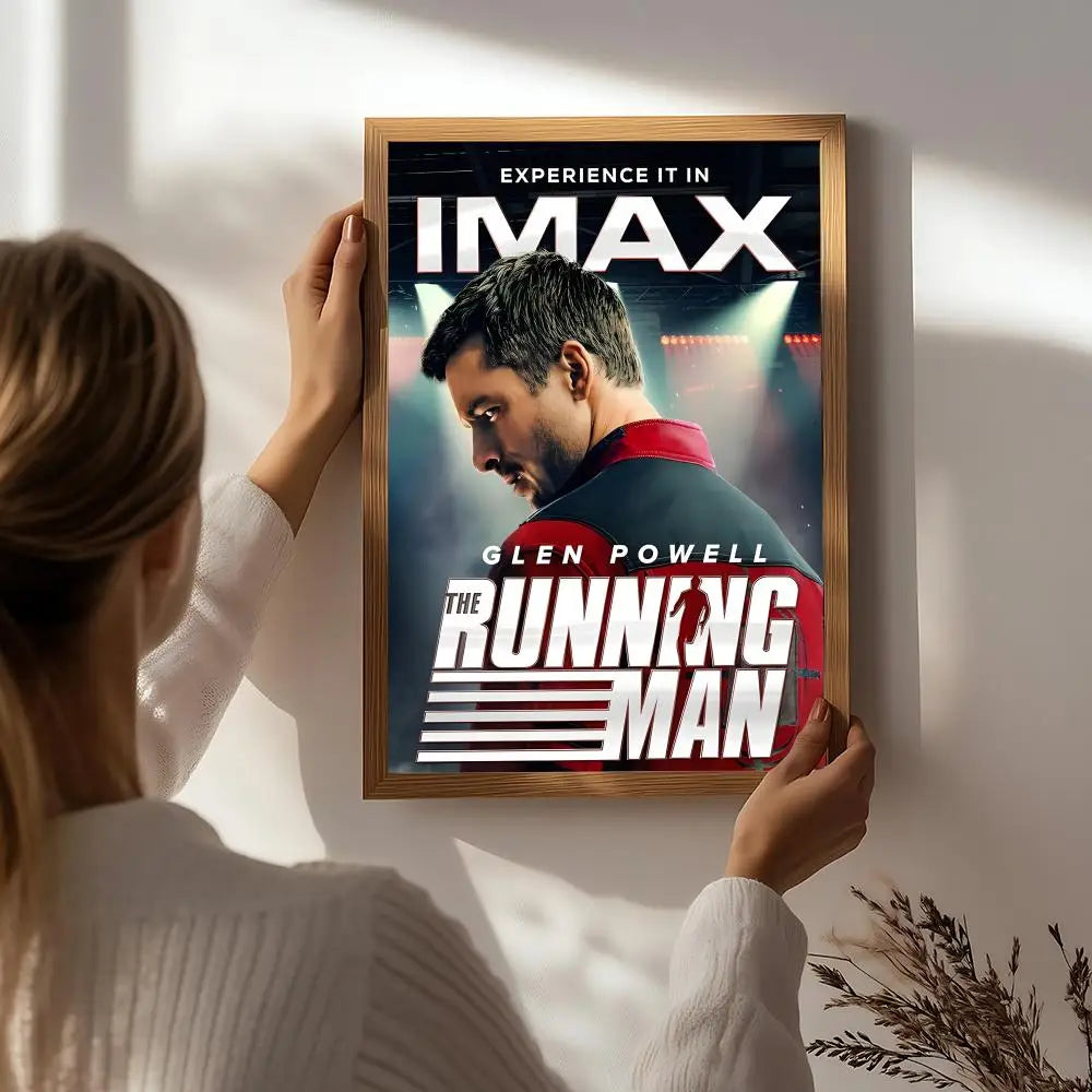 Movie T-The Running Man Poster HD Self Adhesive Waterproof Wall Art Ideal for Home Office Dorm Bedroom Great Gift Peaceful Pleasures Health and Wellness White3 40X50cmNoframe