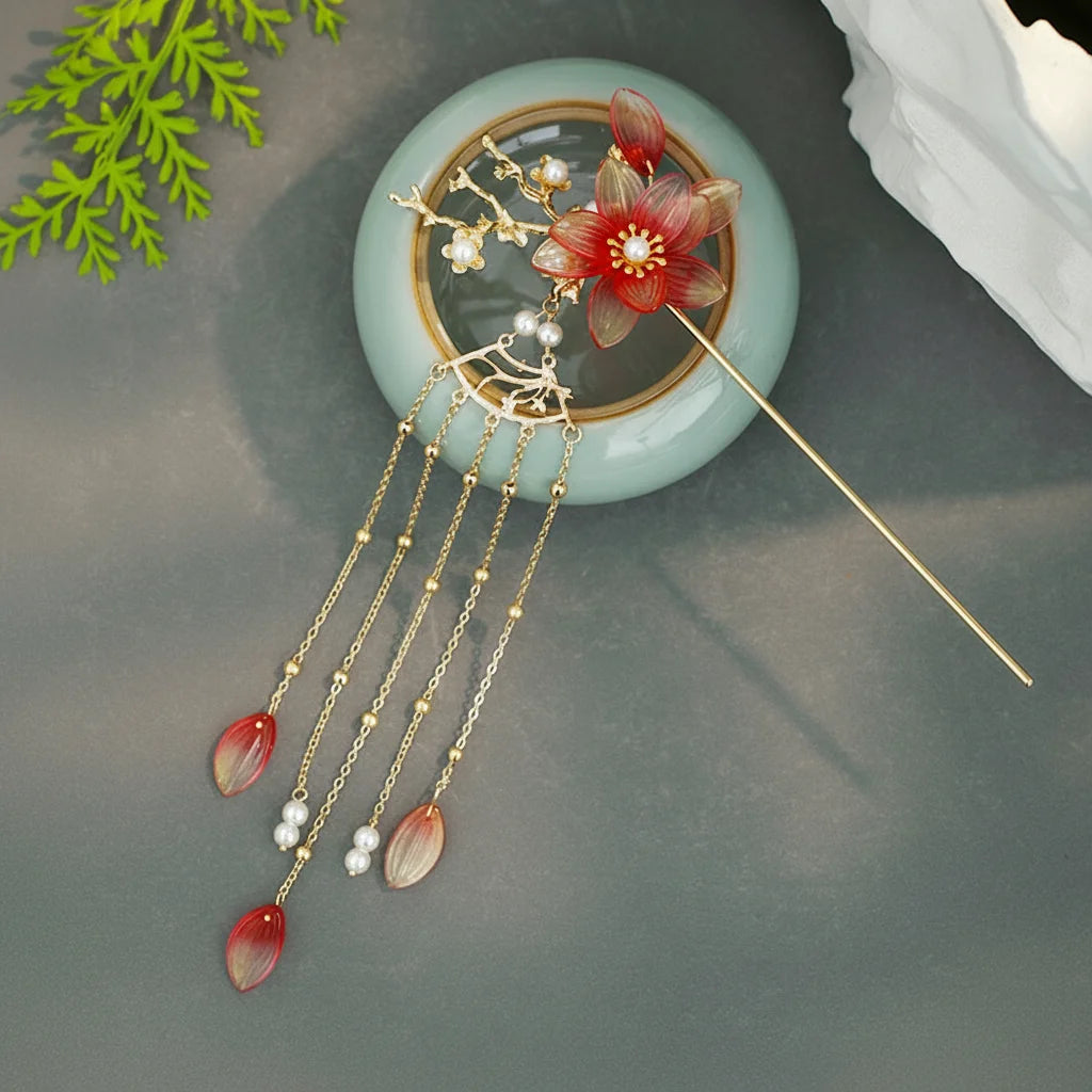 Retro Style Hairpin For Hanfu Floral Tassel Hair Accessories for Women All Match Peaceful Pleasures Health and Wellness