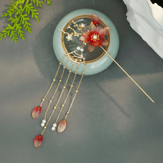 Retro Style Hairpin For Hanfu Floral Tassel Hair Accessories for Women All Match Peaceful Pleasures Health and Wellness