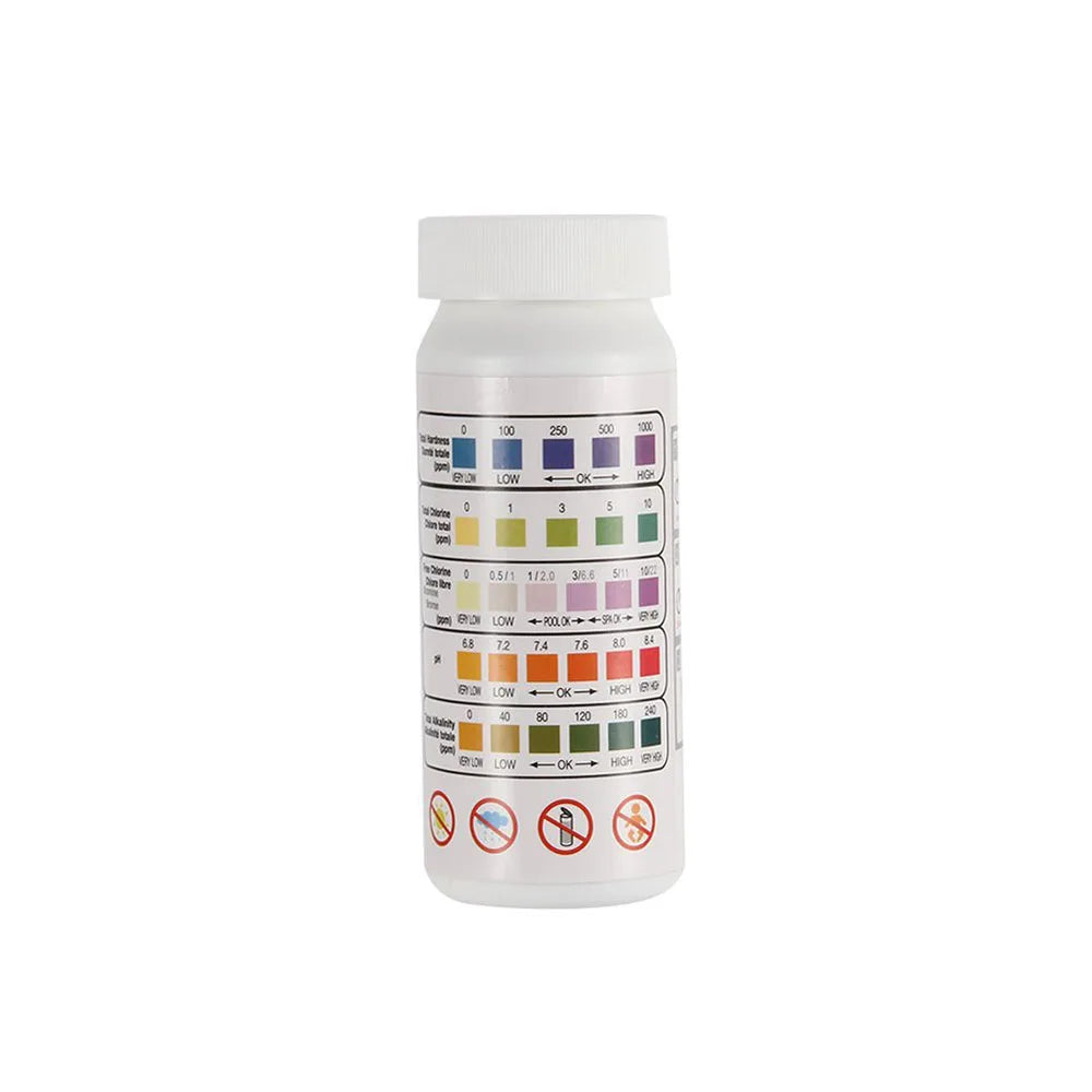 5 In 1 Swimming Pool SPA Test Strips Chlorine pH Alkalinity Water Hardness Testing Healthwater Pool Test Strips 50Pcs Peaceful Pleasures Health and Wellness