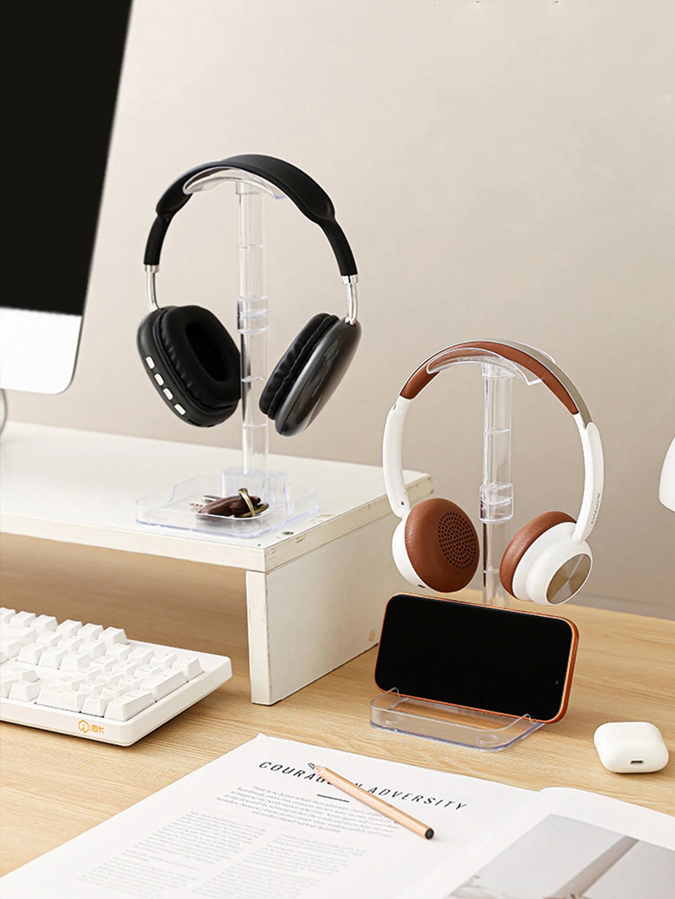 1Pcs Multi-functional Headphone Stand Display Rack Space Saving Phone Holder Desktop Organizer Vertical Bracket Hanger Peaceful Pleasures Health and Wellness