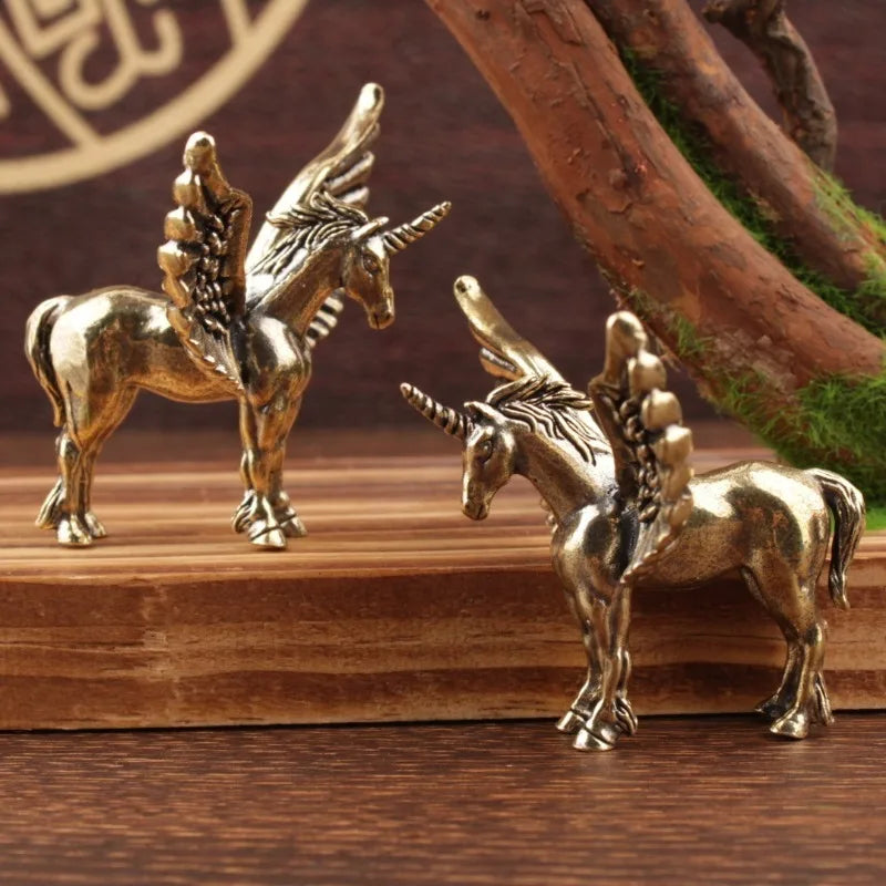 Flying Horse Brass Miniature Figurines Desk Ornament Decorations Animal Statue Animal Sculpture Home Decor Home Accessories Peaceful Pleasures Health and Wellness