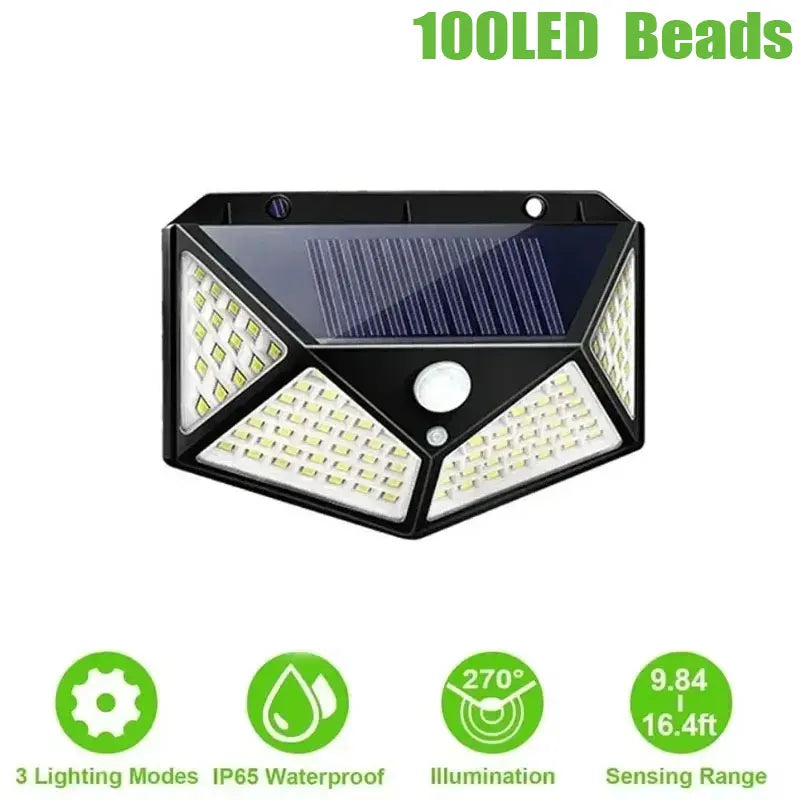 Solar Powered 100 LED Motion Sensor Wall Light, Waterproof Outdoor Security Lamp for Garden, Fence, Yard, Pathway Decoration Peaceful Pleasures Health and Wellness 1Pack-upgrade