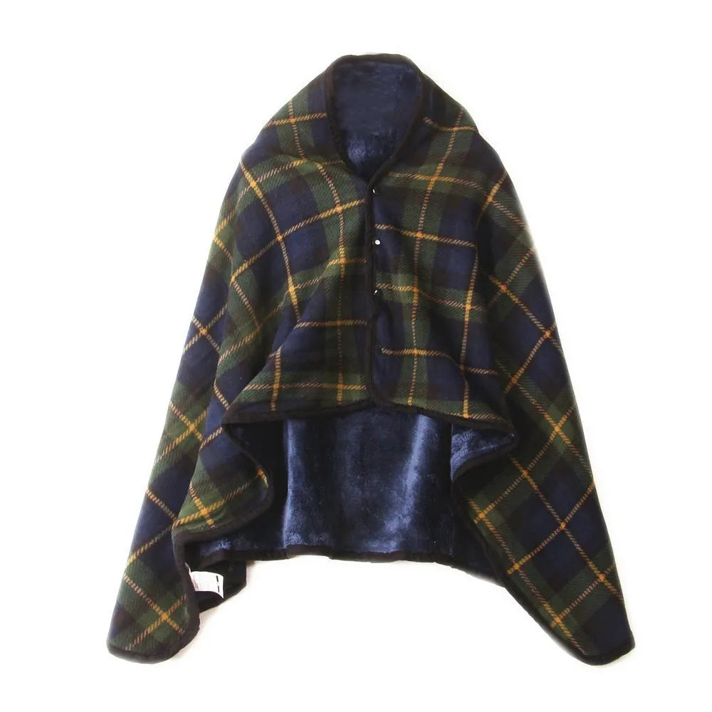 Wearable Plaid Fleece Throw Blanket with Button | Shawl Wrap