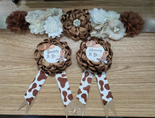 Flower Sash Set-Baby Shower Mom to Be Daddy to Be Corsage Pin- Belt for Maternity Dress Photo Props حزام Пояс Cinturón Ceinture Peaceful Pleasures Health and Wellness colors 16