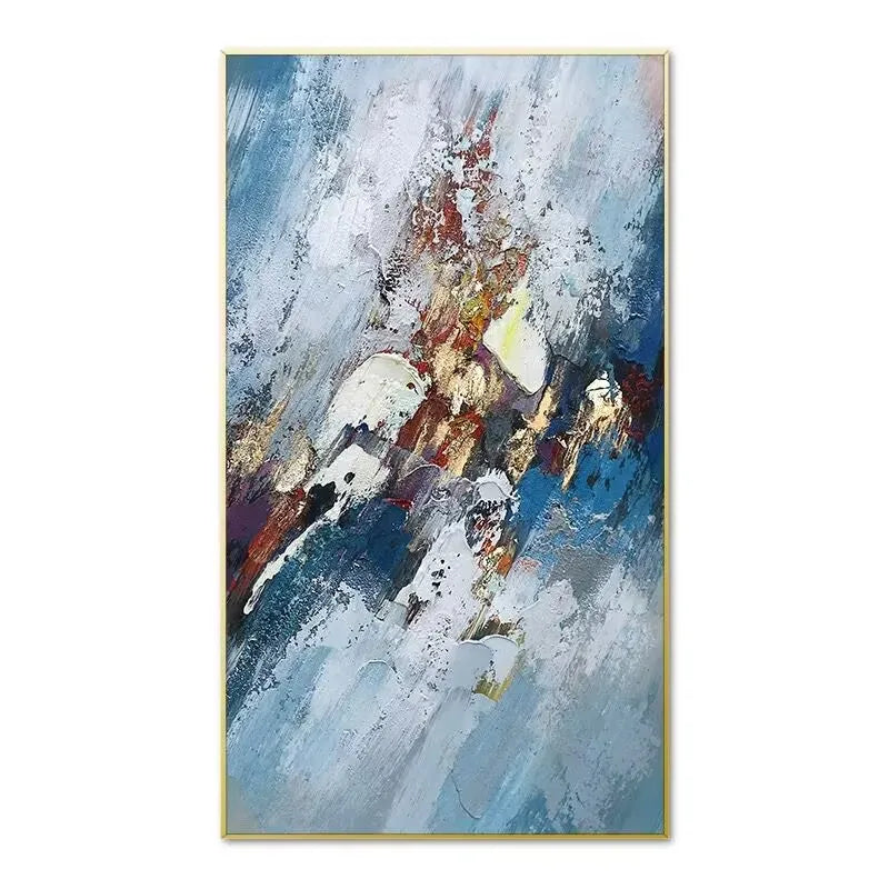 Hand Drawn Oil Painting for Bedroom Decoration, Light Luxury Living Room and Corridor Painting, Blue and Gray, High Quality Peaceful Pleasures Health and Wellness No frame 3 100cmx240cm
