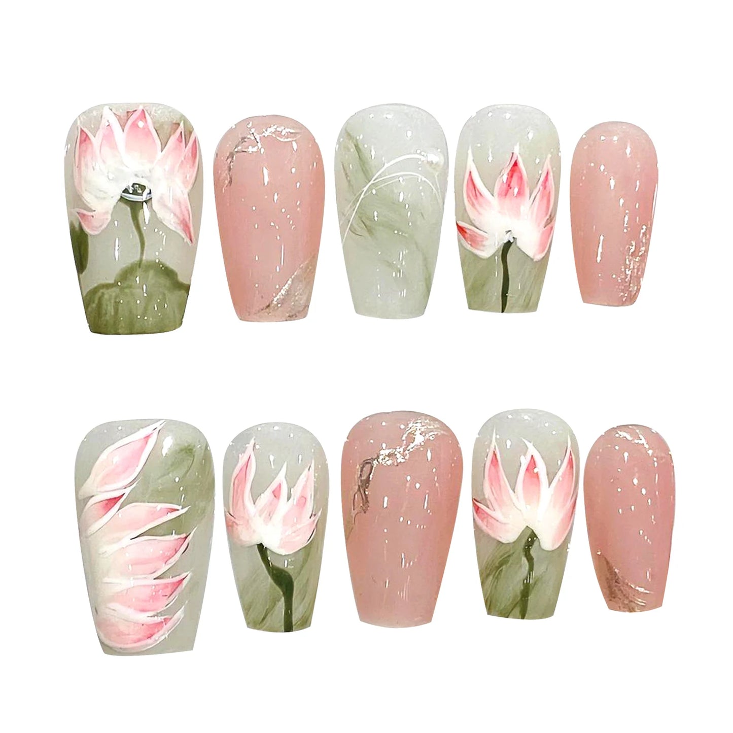 YADORNOS Lotus Press On Nails | Chinese Floral Pink Fake Nails