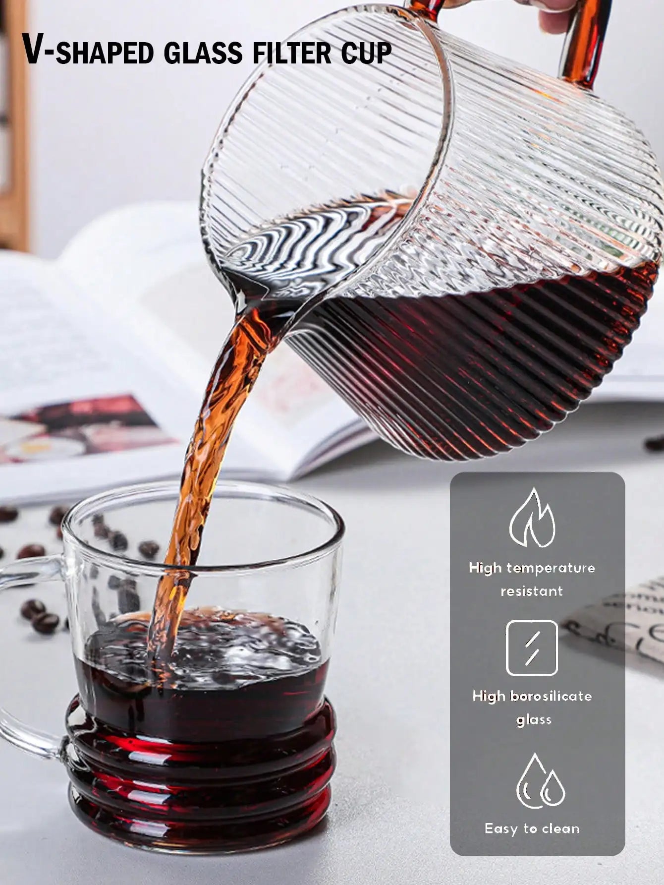 Glass Coffee Mugs, Unique Vertical Stripes Coffee Cup, Clear Large Tea Glasses with Handle, Vintage Transparent Glassware Peaceful Pleasures Health and Wellness