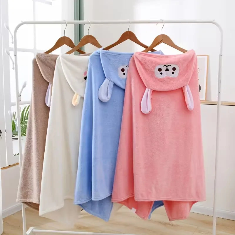 Kids Hooded Bath Towel | Coral Fleece Toddler Bathrobe