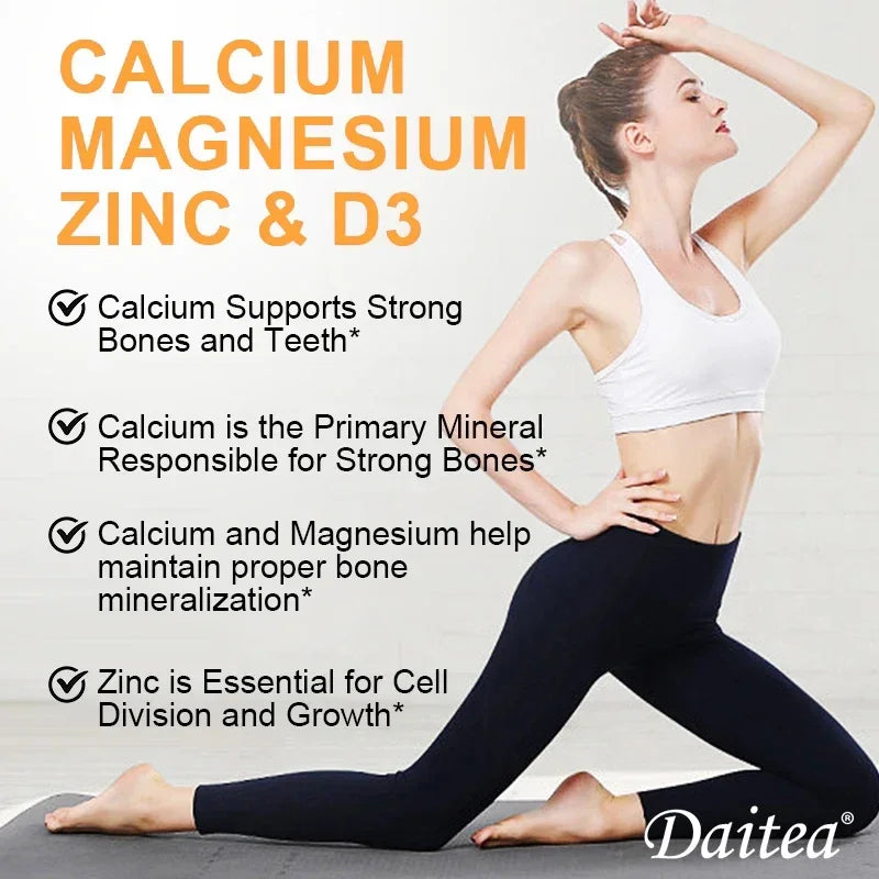 Daitea Calcium Magnesium Zinc Capsules Vitamin D3 helps support bones, teeth, heart, and enhance immune system function. Peaceful Pleasures Health and Wellness