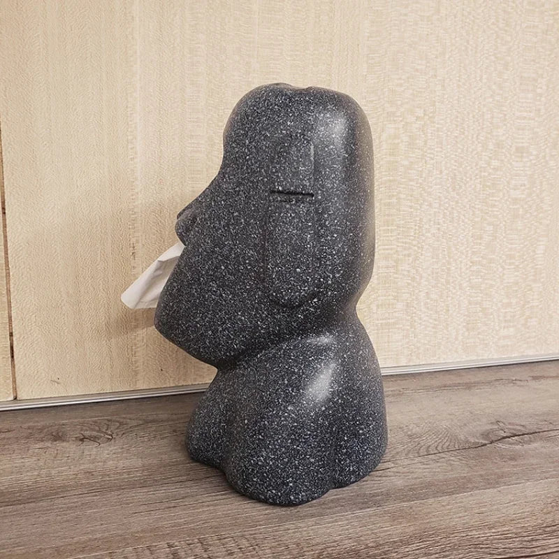 Hot Sale Tissue Box Cover Easter Island Resin Stone Figurine Tissue Box Indoor Home Restaurant Office Decoration Craft Ornament Peaceful Pleasures Health and Wellness