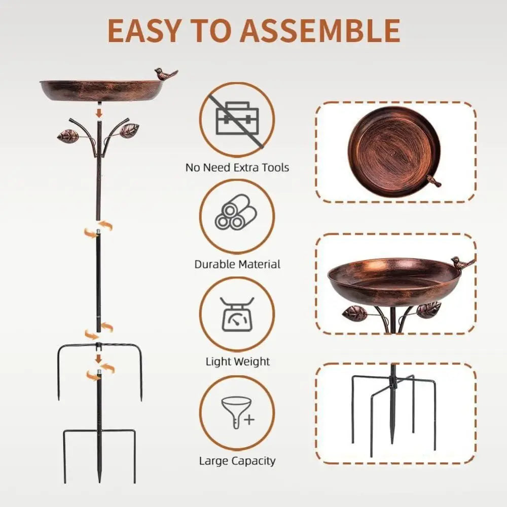 Retro Iron Bird Feeder & Bathtub – Large Capacity Metal Stand