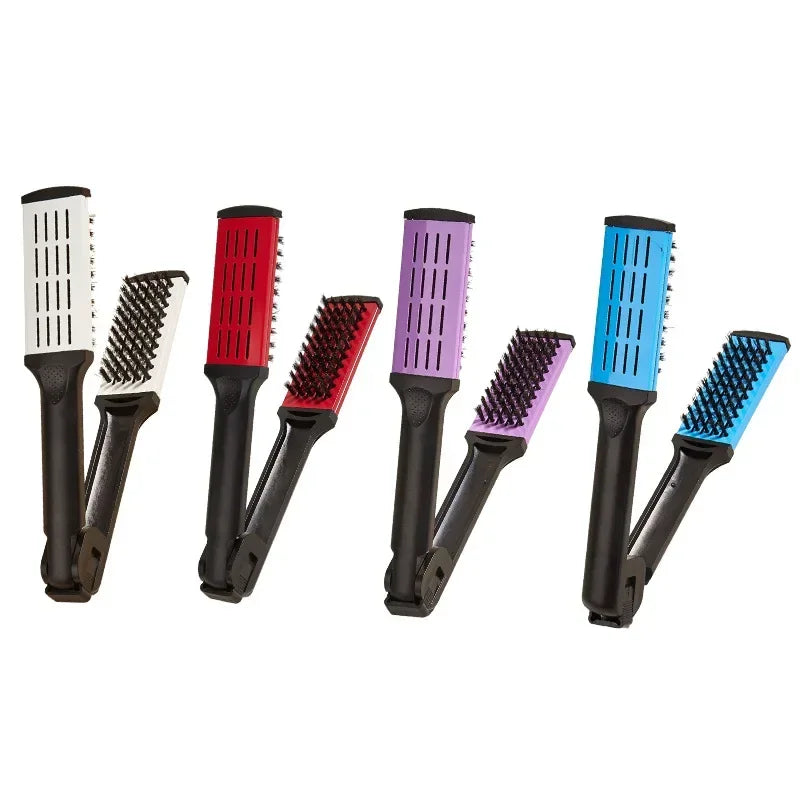 Pro Hairdressing Straightener Nylon Hair Straightening Double Brushes V Shape Comb Clamp Not Hurt Styling Tools DIY Home Peaceful Pleasures Health and Wellness