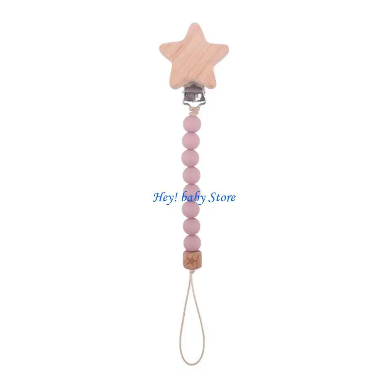 Baby Pacifier Clip Silicone & Beech Wood Teething Toy Chain