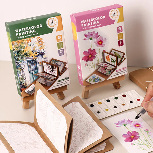9 Sheets Watercolor Painting Thick Folding Storage Book Pen Holiday Peaceful Pleasures Health and Wellness