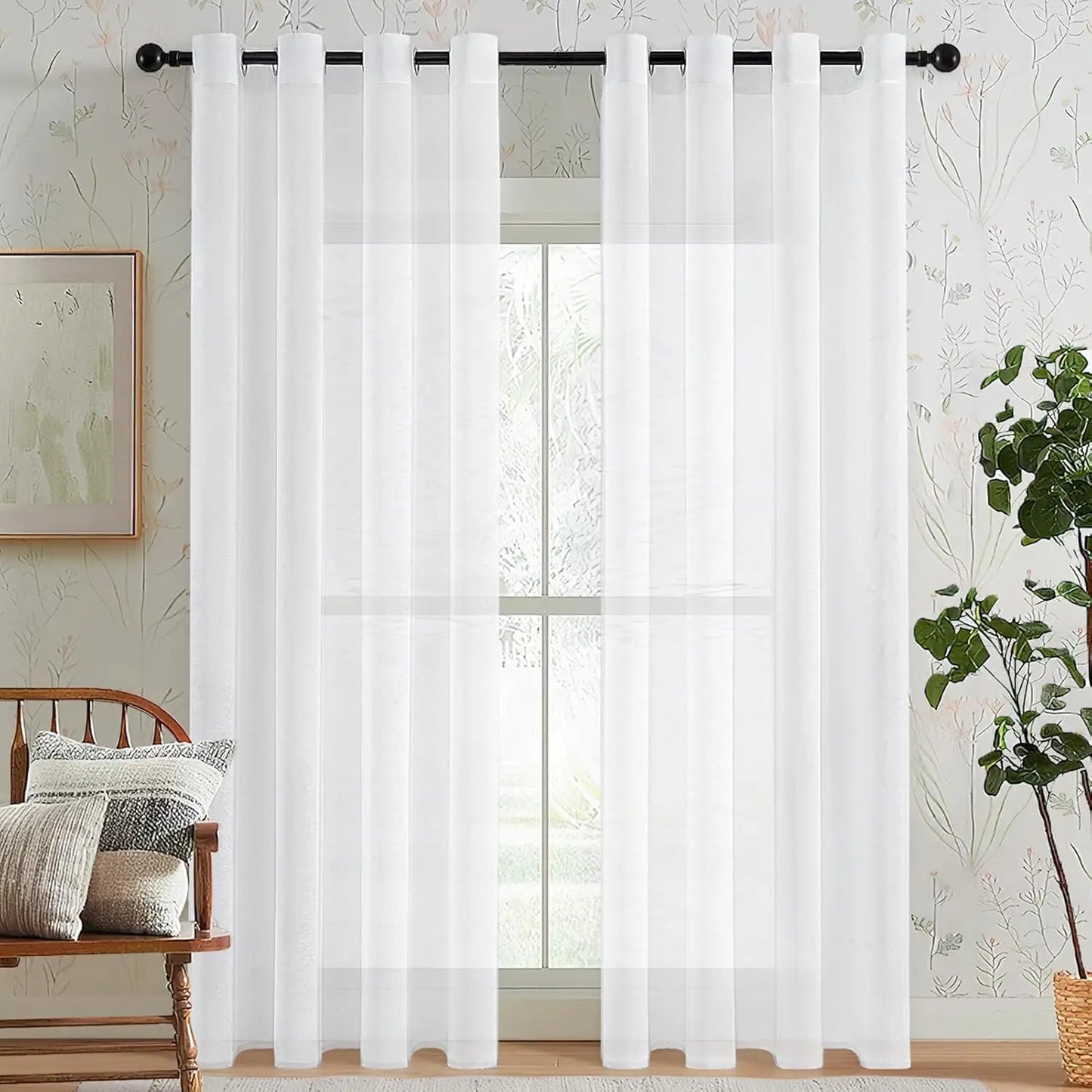 White Sheer Curtains Transparent Tulle Curtain Luxury Chiffon Window Curtains For Bedroom Villa Opaque Drapes Living Room Decor Peaceful Pleasures Health and Wellness White 132X160CM