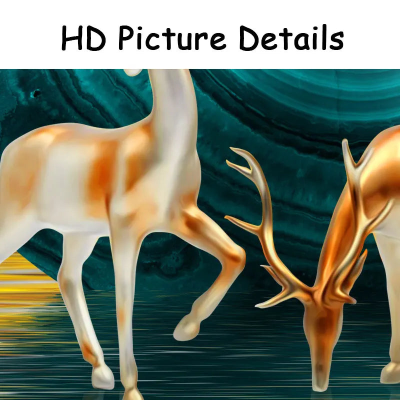 Chinese Feng Shui Golden Rich Tree Canvas Painting Wall Art Deer Landscape Lucky Stone Posters Wall Art for Living Room Decor Peaceful Pleasures Health and Wellness