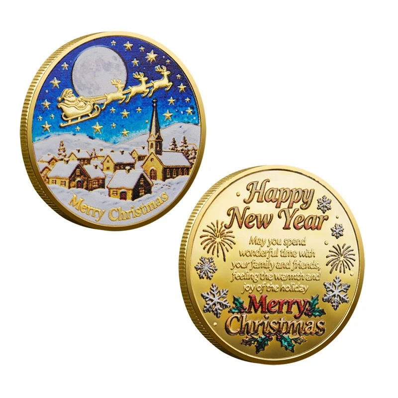 Christmas Commemorative Gold Coin – Santa & Snowman Gift Commemorative Coin Peaceful Pleasures Health and Wellness E Gold