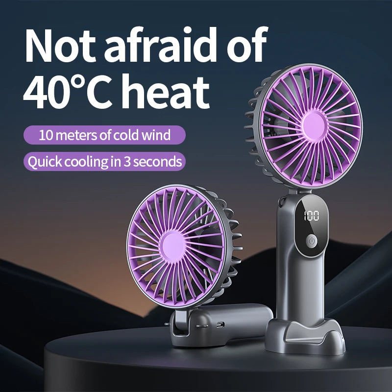 HOMEFISH Multi-purpose Mini Handheld Fan with Digital Display Foldable 6 Speed Large Wind Power Usb Charging Portable Small Fan Peaceful Pleasures Health and Wellness