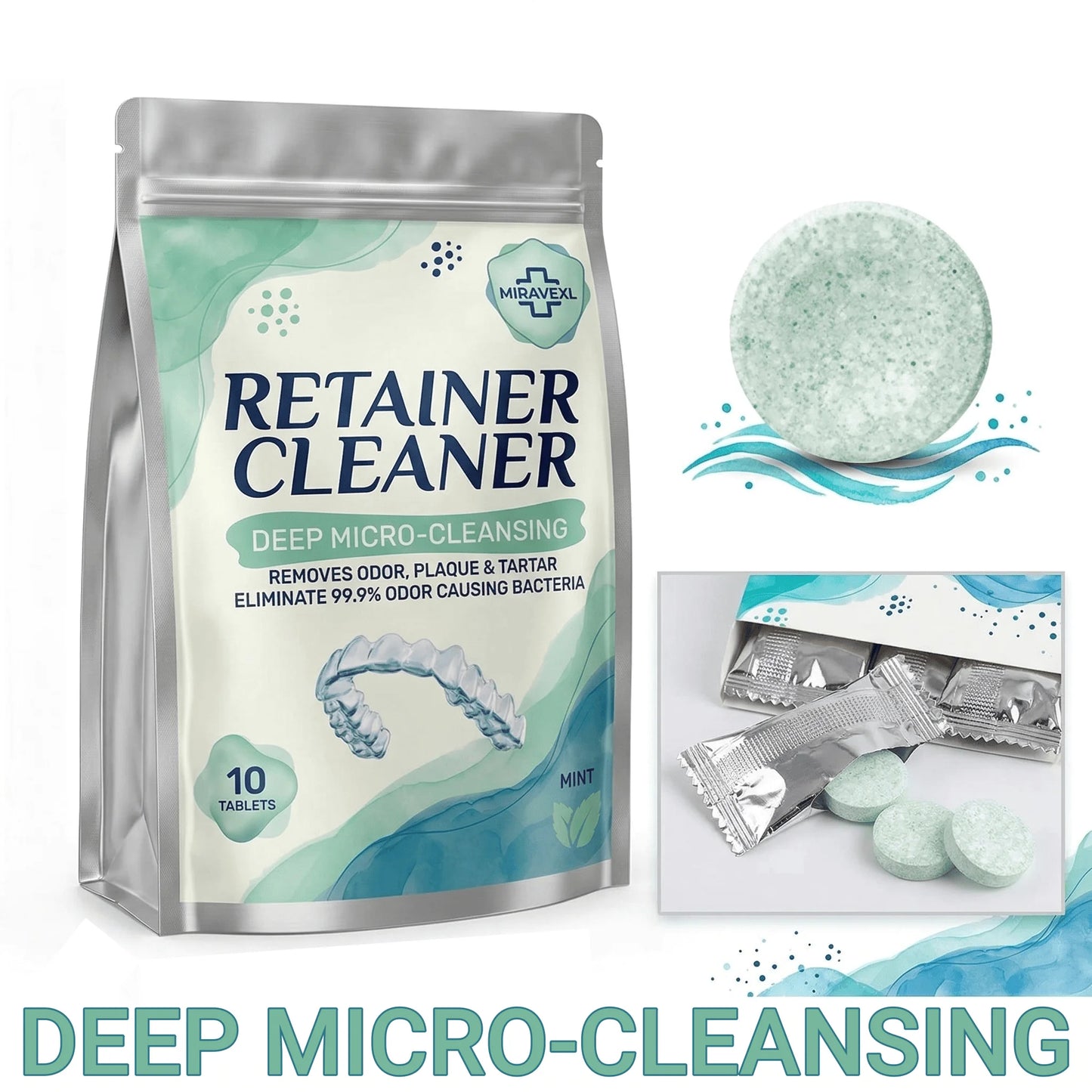 MIRAVEXL Denture Retainer Cleaner Tablets Orthodontic Braces Aligner Mouth Night Guard False Teeth Whitening Plaque Removal Peaceful Pleasures Health and Wellness